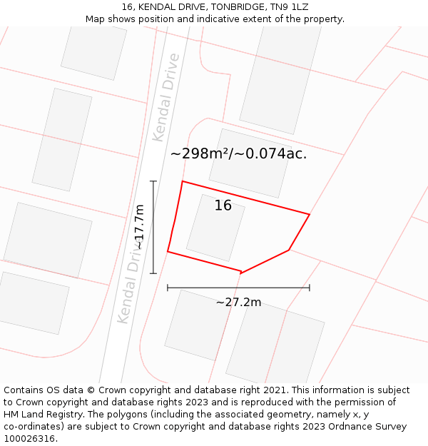 16, KENDAL DRIVE, TONBRIDGE, TN9 1LZ: Plot and title map