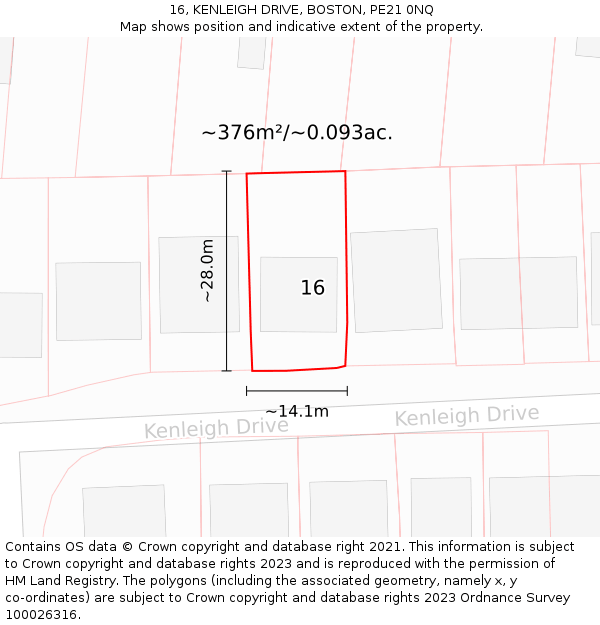 16, KENLEIGH DRIVE, BOSTON, PE21 0NQ: Plot and title map
