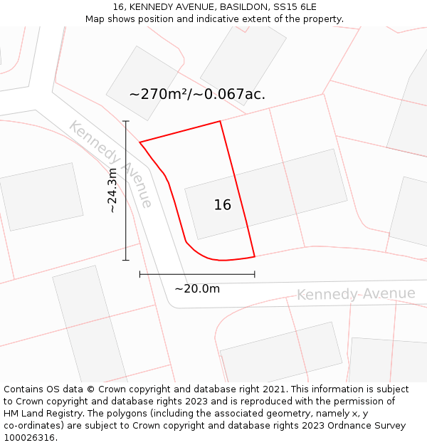 16, KENNEDY AVENUE, BASILDON, SS15 6LE: Plot and title map