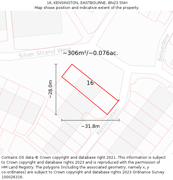 16, KENSINGTON, EASTBOURNE, BN23 5NH: Plot and title map