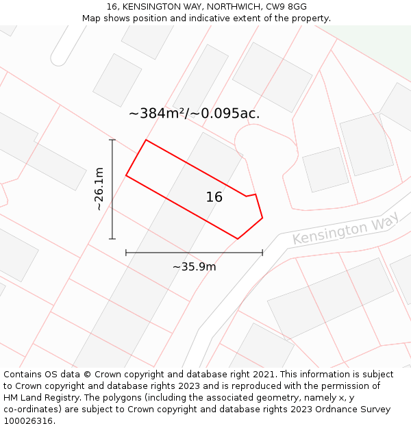 16, KENSINGTON WAY, NORTHWICH, CW9 8GG: Plot and title map