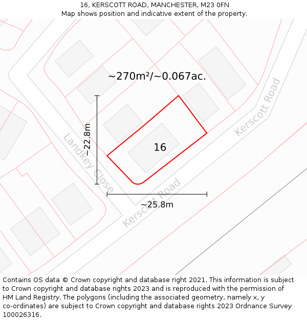 16, KERSCOTT ROAD, MANCHESTER, M23 0FN: Plot and title map