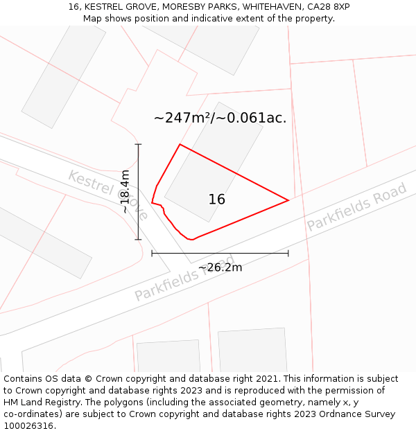 16, KESTREL GROVE, MORESBY PARKS, WHITEHAVEN, CA28 8XP: Plot and title map