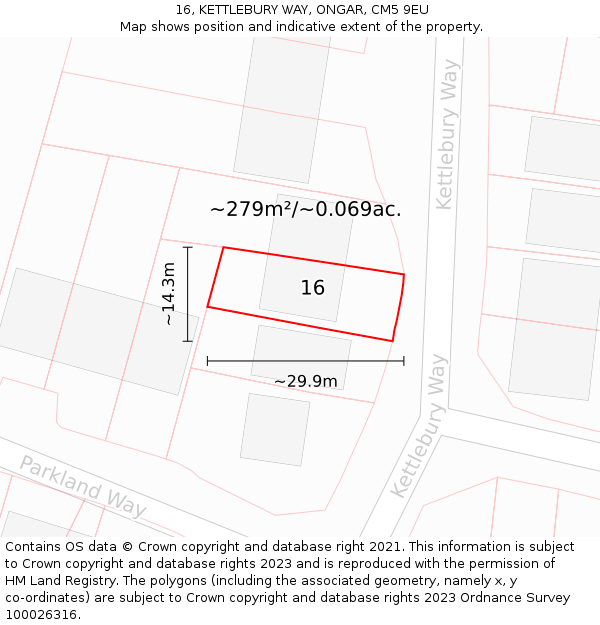 16, KETTLEBURY WAY, ONGAR, CM5 9EU: Plot and title map