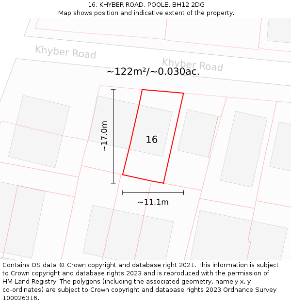 16, KHYBER ROAD, POOLE, BH12 2DG: Plot and title map