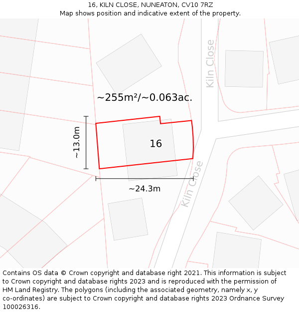 16, KILN CLOSE, NUNEATON, CV10 7RZ: Plot and title map