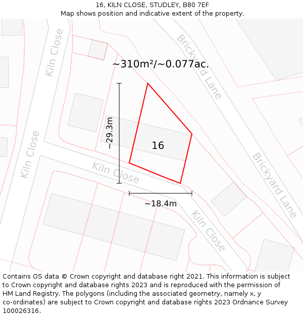 16, KILN CLOSE, STUDLEY, B80 7EF: Plot and title map