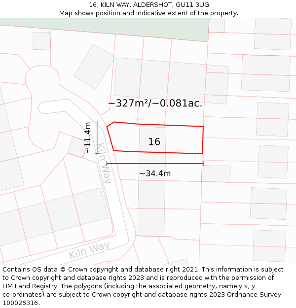 16, KILN WAY, ALDERSHOT, GU11 3UG: Plot and title map