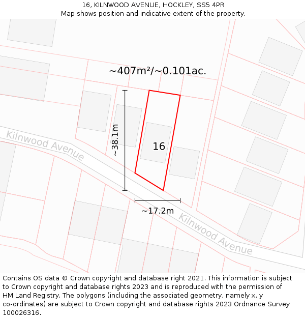 16, KILNWOOD AVENUE, HOCKLEY, SS5 4PR: Plot and title map