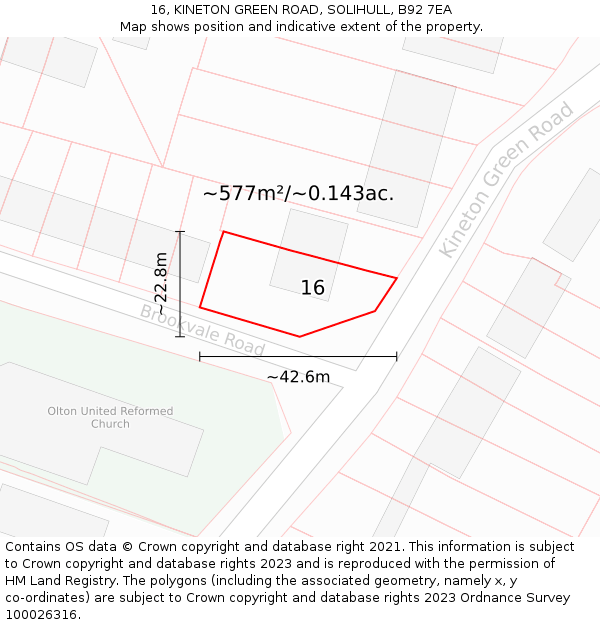 16, KINETON GREEN ROAD, SOLIHULL, B92 7EA: Plot and title map