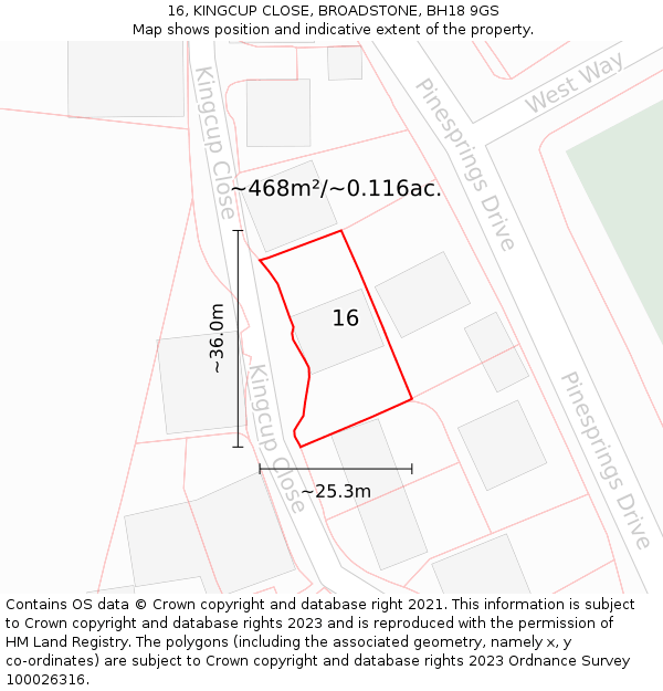 16, KINGCUP CLOSE, BROADSTONE, BH18 9GS: Plot and title map