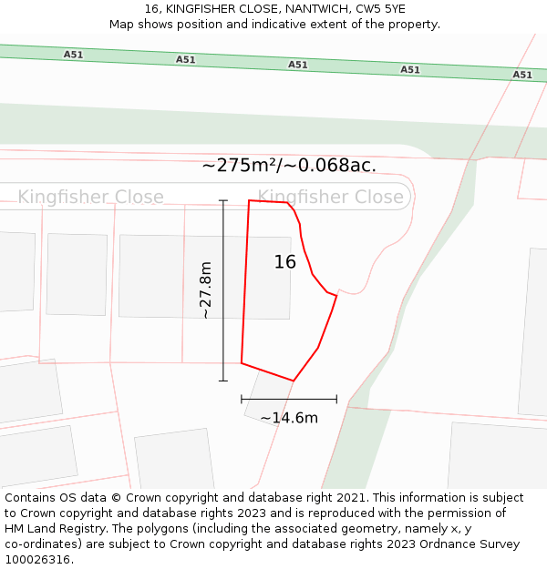 16, KINGFISHER CLOSE, NANTWICH, CW5 5YE: Plot and title map