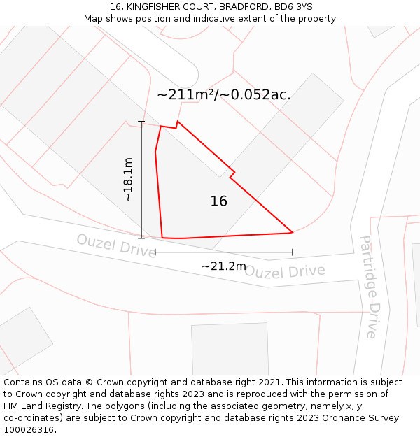 16, KINGFISHER COURT, BRADFORD, BD6 3YS: Plot and title map