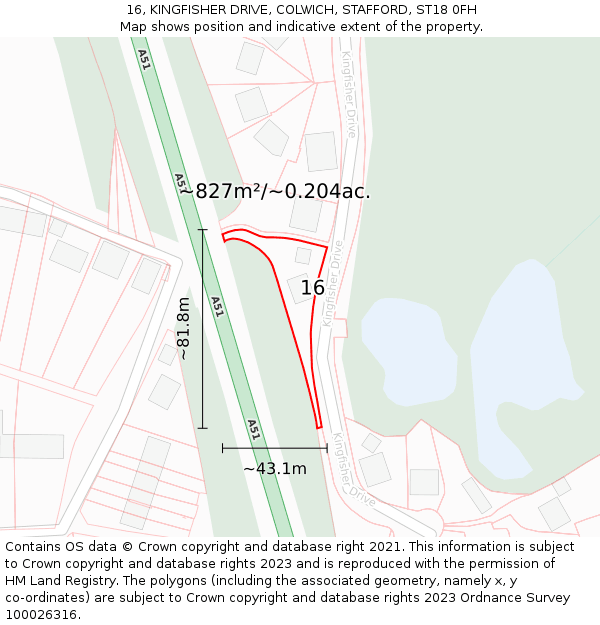 16, KINGFISHER DRIVE, COLWICH, STAFFORD, ST18 0FH: Plot and title map