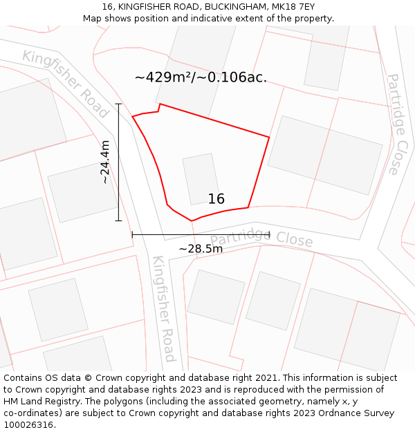 16, KINGFISHER ROAD, BUCKINGHAM, MK18 7EY: Plot and title map