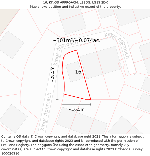 16, KINGS APPROACH, LEEDS, LS13 2DX: Plot and title map