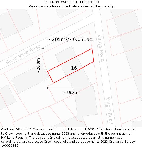 16, KINGS ROAD, BENFLEET, SS7 1JP: Plot and title map