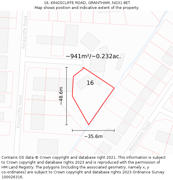 16, KINGSCLIFFE ROAD, GRANTHAM, NG31 8ET: Plot and title map