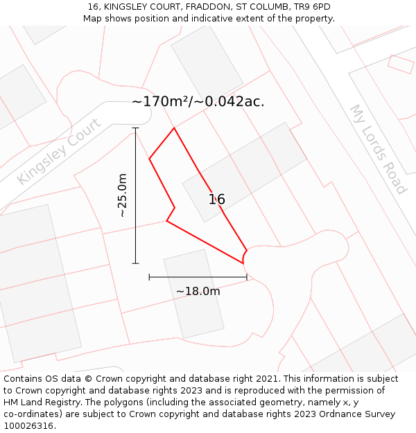 16, KINGSLEY COURT, FRADDON, ST COLUMB, TR9 6PD: Plot and title map