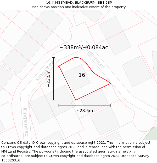 16, KINGSMEAD, BLACKBURN, BB1 2BP: Plot and title map