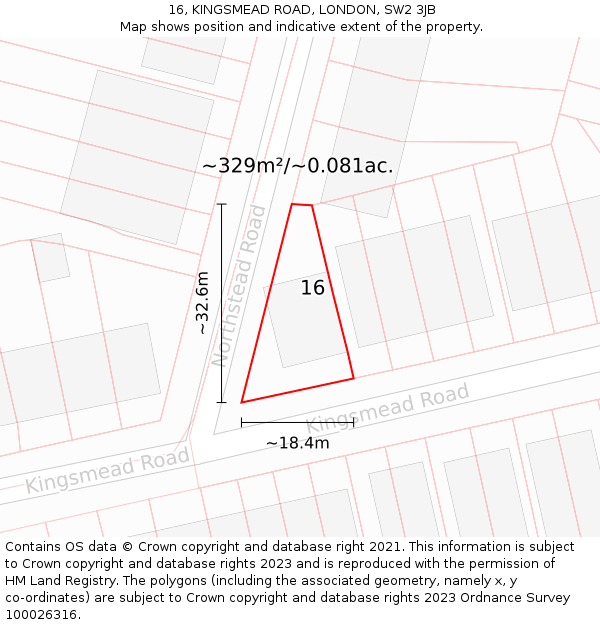 16, KINGSMEAD ROAD, LONDON, SW2 3JB: Plot and title map