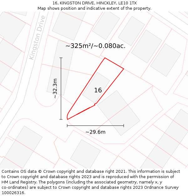 16, KINGSTON DRIVE, HINCKLEY, LE10 1TX: Plot and title map