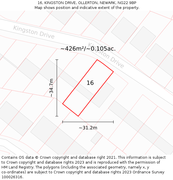 16, KINGSTON DRIVE, OLLERTON, NEWARK, NG22 9BP: Plot and title map