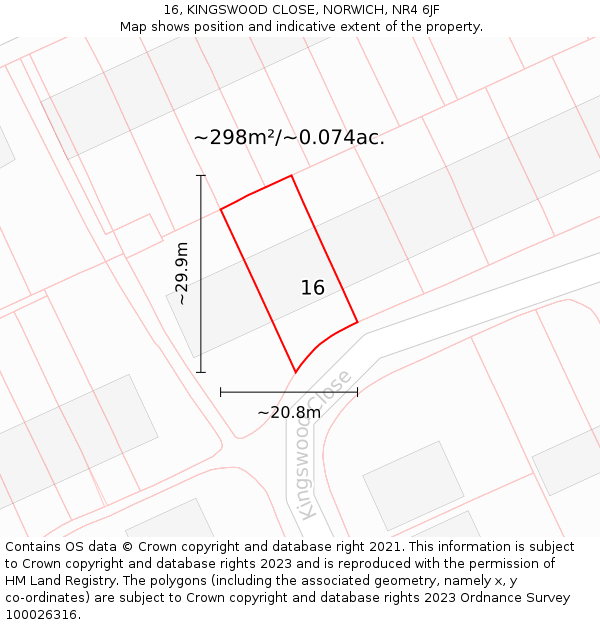 16, KINGSWOOD CLOSE, NORWICH, NR4 6JF: Plot and title map