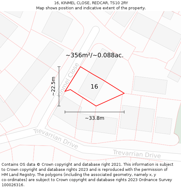 16, KINMEL CLOSE, REDCAR, TS10 2RY: Plot and title map