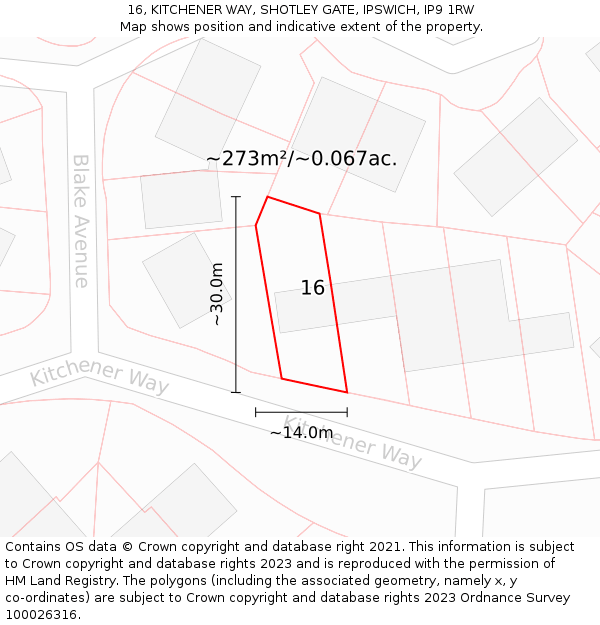 16, KITCHENER WAY, SHOTLEY GATE, IPSWICH, IP9 1RW: Plot and title map