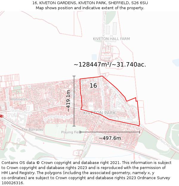 16, KIVETON GARDENS, KIVETON PARK, SHEFFIELD, S26 6SU: Plot and title map