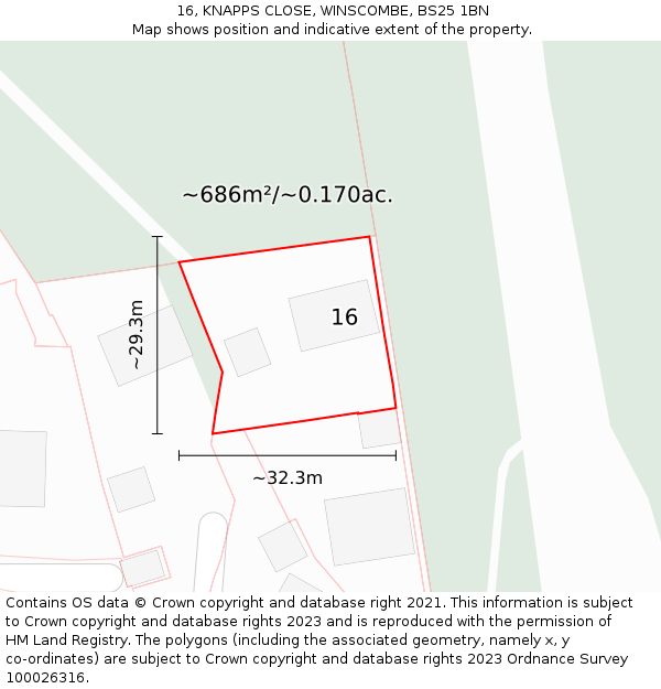 16, KNAPPS CLOSE, WINSCOMBE, BS25 1BN: Plot and title map