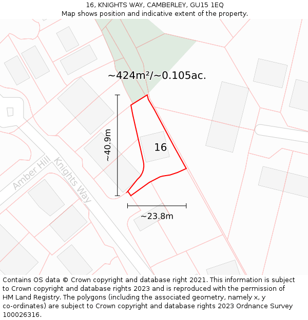 16, KNIGHTS WAY, CAMBERLEY, GU15 1EQ: Plot and title map