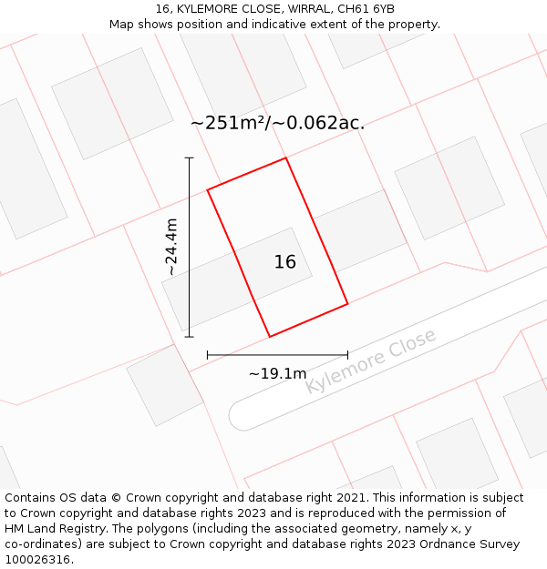 16, KYLEMORE CLOSE, WIRRAL, CH61 6YB: Plot and title map