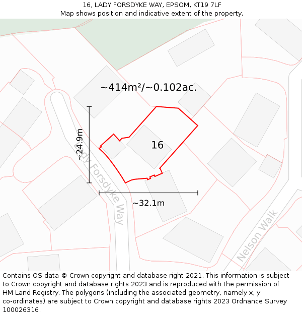 16, LADY FORSDYKE WAY, EPSOM, KT19 7LF: Plot and title map