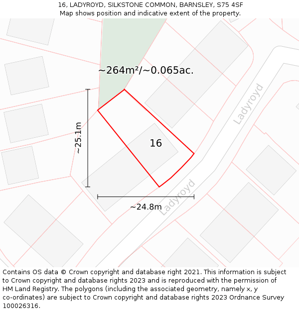 16, LADYROYD, SILKSTONE COMMON, BARNSLEY, S75 4SF: Plot and title map