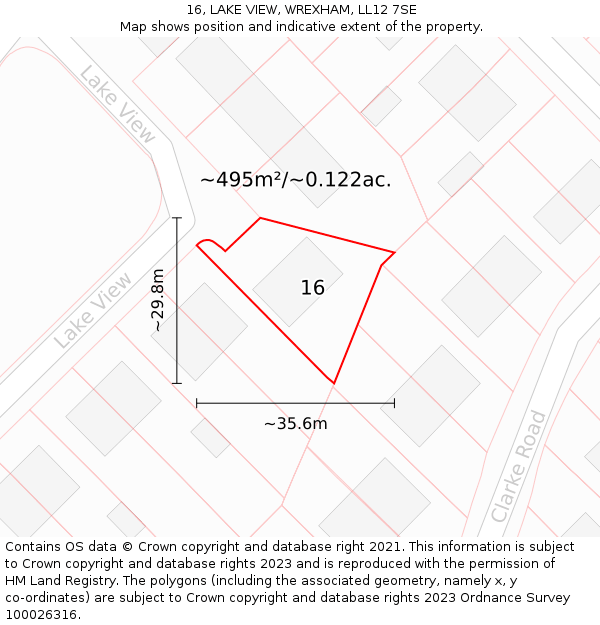 16, LAKE VIEW, WREXHAM, LL12 7SE: Plot and title map