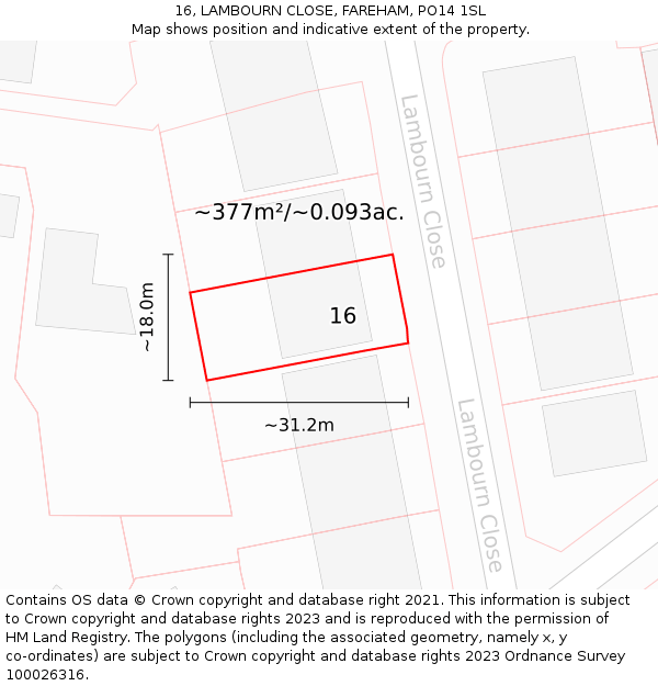 16, LAMBOURN CLOSE, FAREHAM, PO14 1SL: Plot and title map