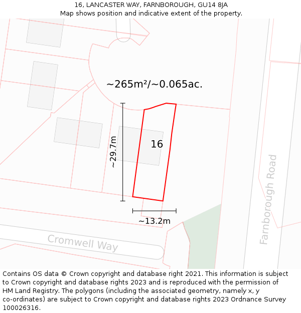 16, LANCASTER WAY, FARNBOROUGH, GU14 8JA: Plot and title map