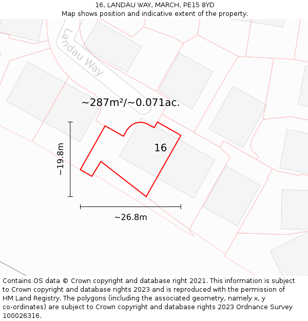 16, LANDAU WAY, MARCH, PE15 8YD: Plot and title map