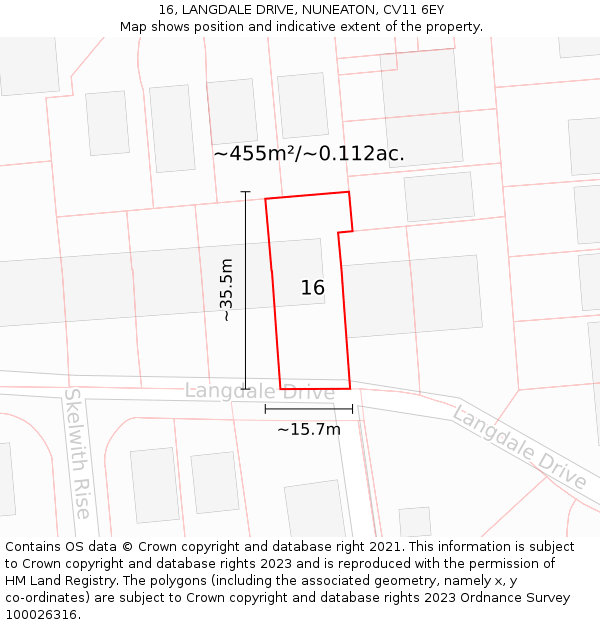 16, LANGDALE DRIVE, NUNEATON, CV11 6EY: Plot and title map