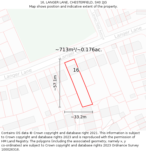 16, LANGER LANE, CHESTERFIELD, S40 2JG: Plot and title map