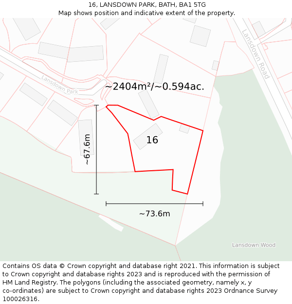 16, LANSDOWN PARK, BATH, BA1 5TG: Plot and title map