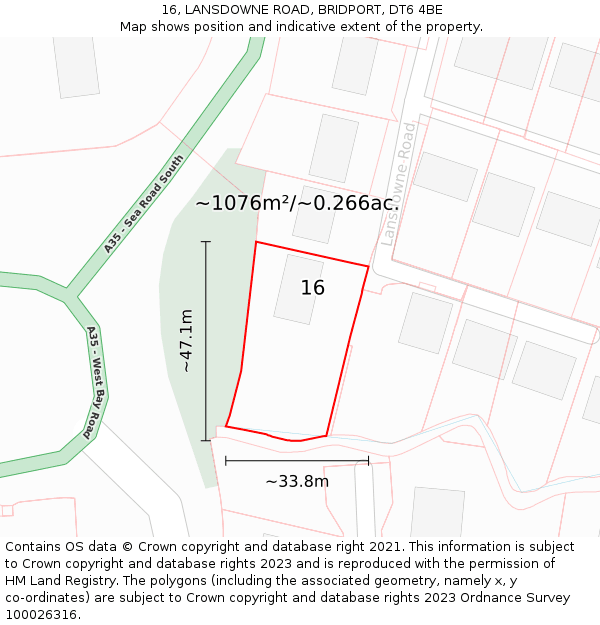 16, LANSDOWNE ROAD, BRIDPORT, DT6 4BE: Plot and title map