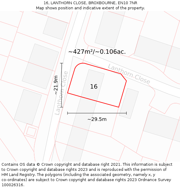 16, LANTHORN CLOSE, BROXBOURNE, EN10 7NR: Plot and title map