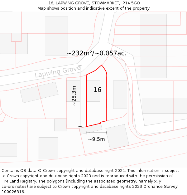 16, LAPWING GROVE, STOWMARKET, IP14 5GQ: Plot and title map
