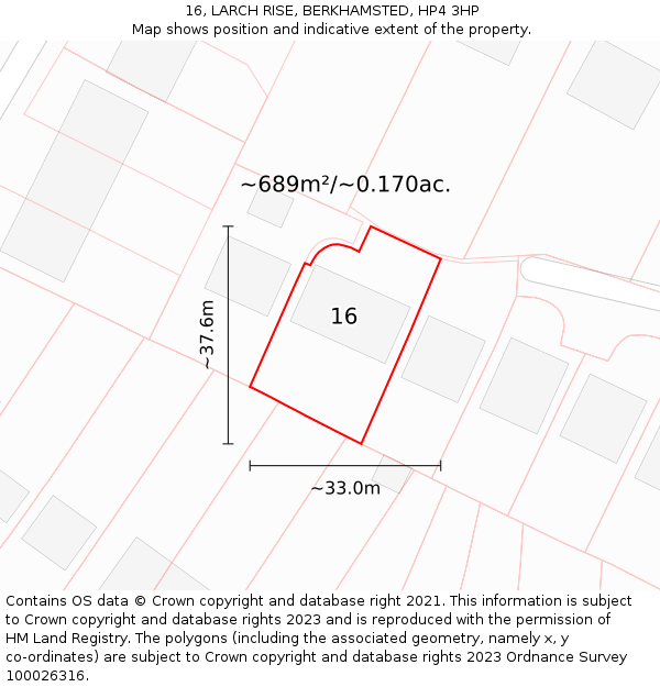 16, LARCH RISE, BERKHAMSTED, HP4 3HP: Plot and title map