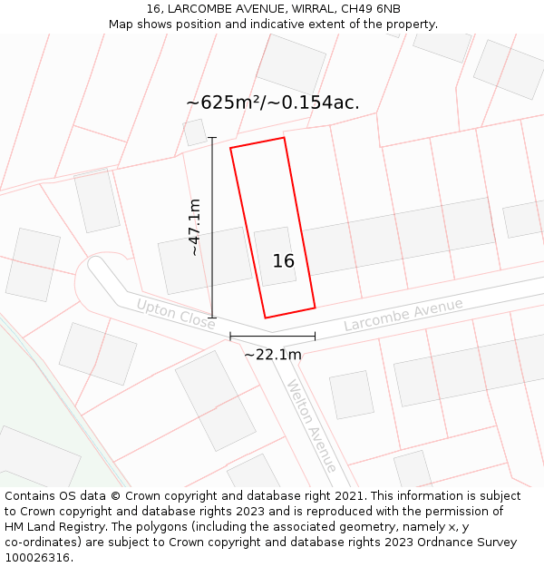 16, LARCOMBE AVENUE, WIRRAL, CH49 6NB: Plot and title map