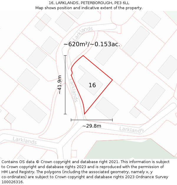 16, LARKLANDS, PETERBOROUGH, PE3 6LL: Plot and title map