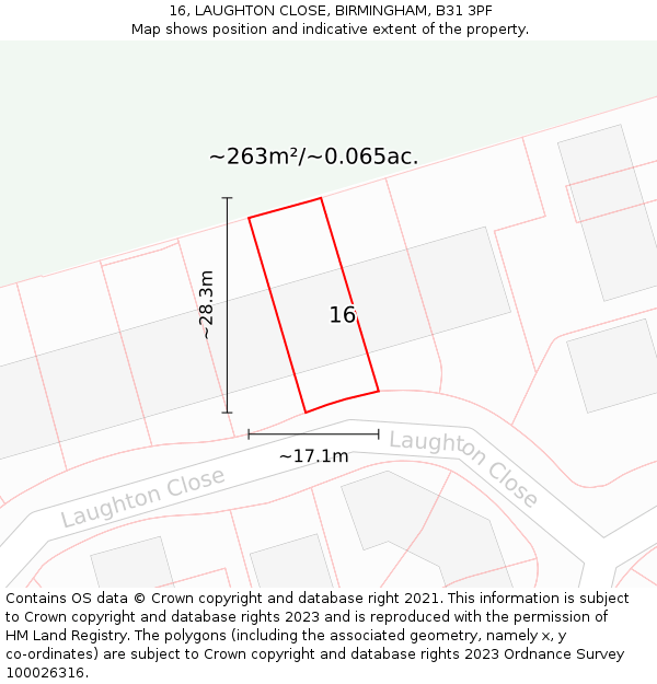 16, LAUGHTON CLOSE, BIRMINGHAM, B31 3PF: Plot and title map